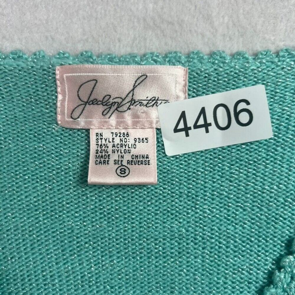 Jaclyn Smith Sweater Womens S Embroidered Turquoise Knit V-Neck Sweater Vintage - Picture 5 of 10